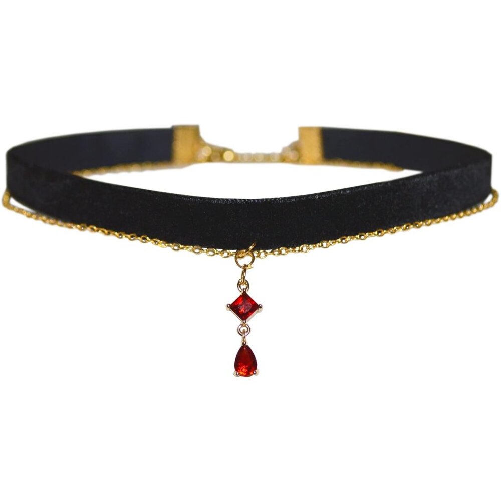 Black Velvet Red Pendant Choker Necklace for Women Gothic Lace Chokers Necklace - Picture 1 of 6